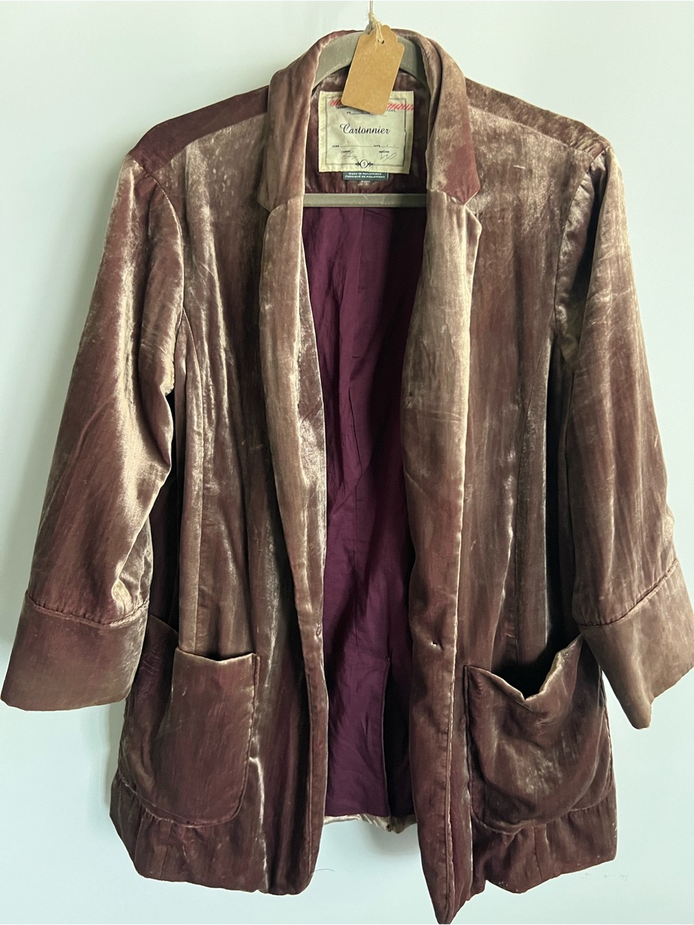 Cartonnier Velvet Open-Front Blazer in Dusty Mauve